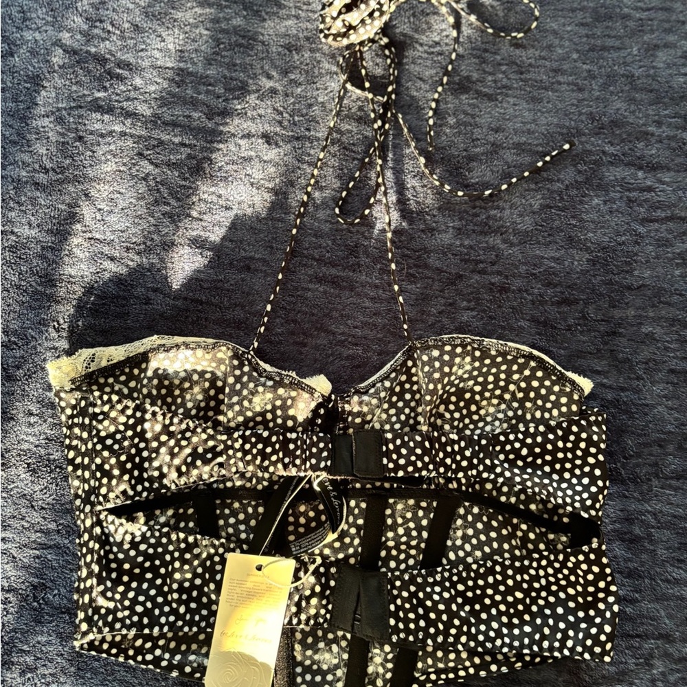 Victoria's Secret Black and White Embellished Bustier Swim Crop Top - Picture 2 of 4